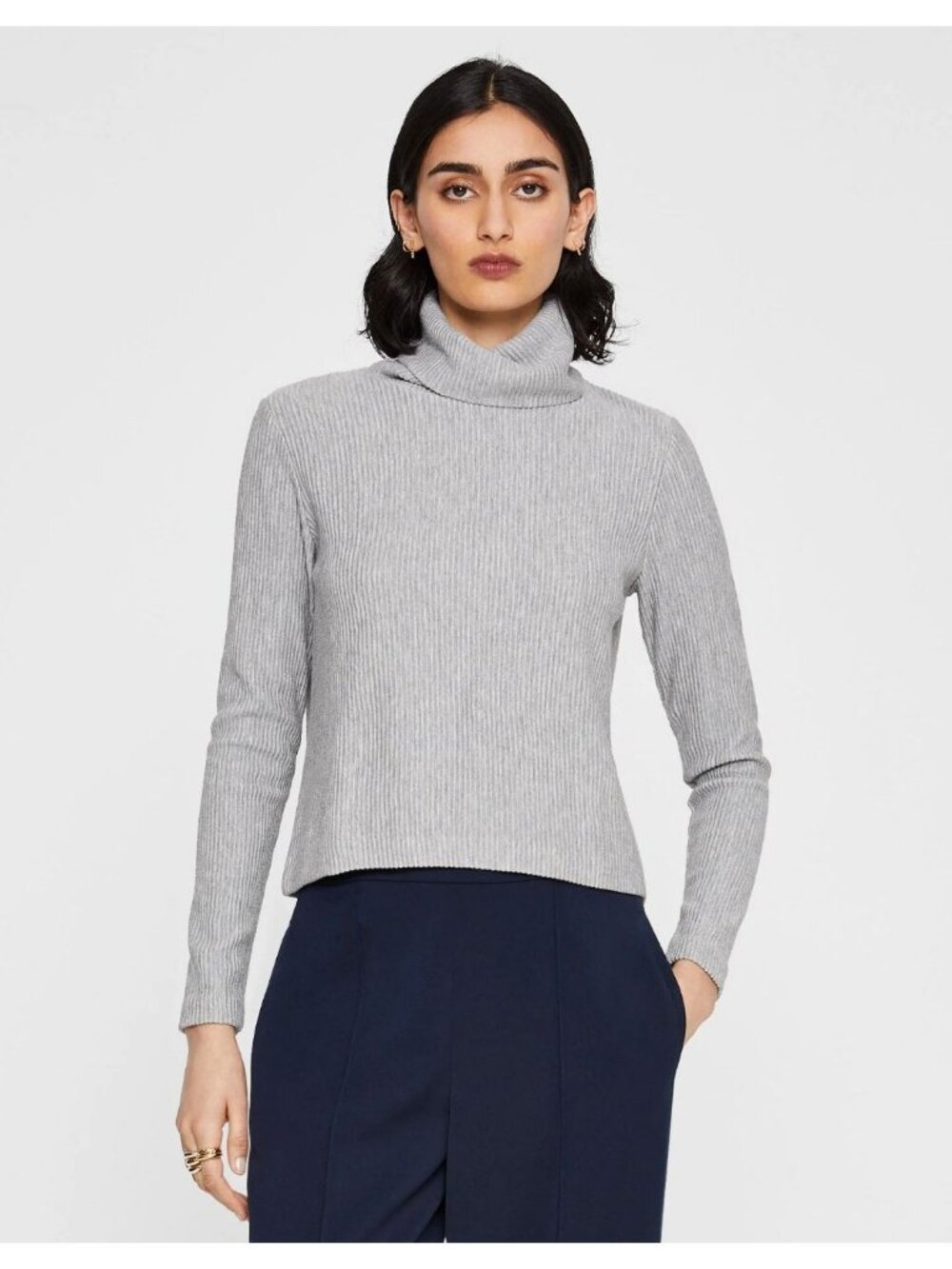 Club Monaco Meredy Rib-Knit Turtleneck Top Women's Size Small Heather Gray NWT!